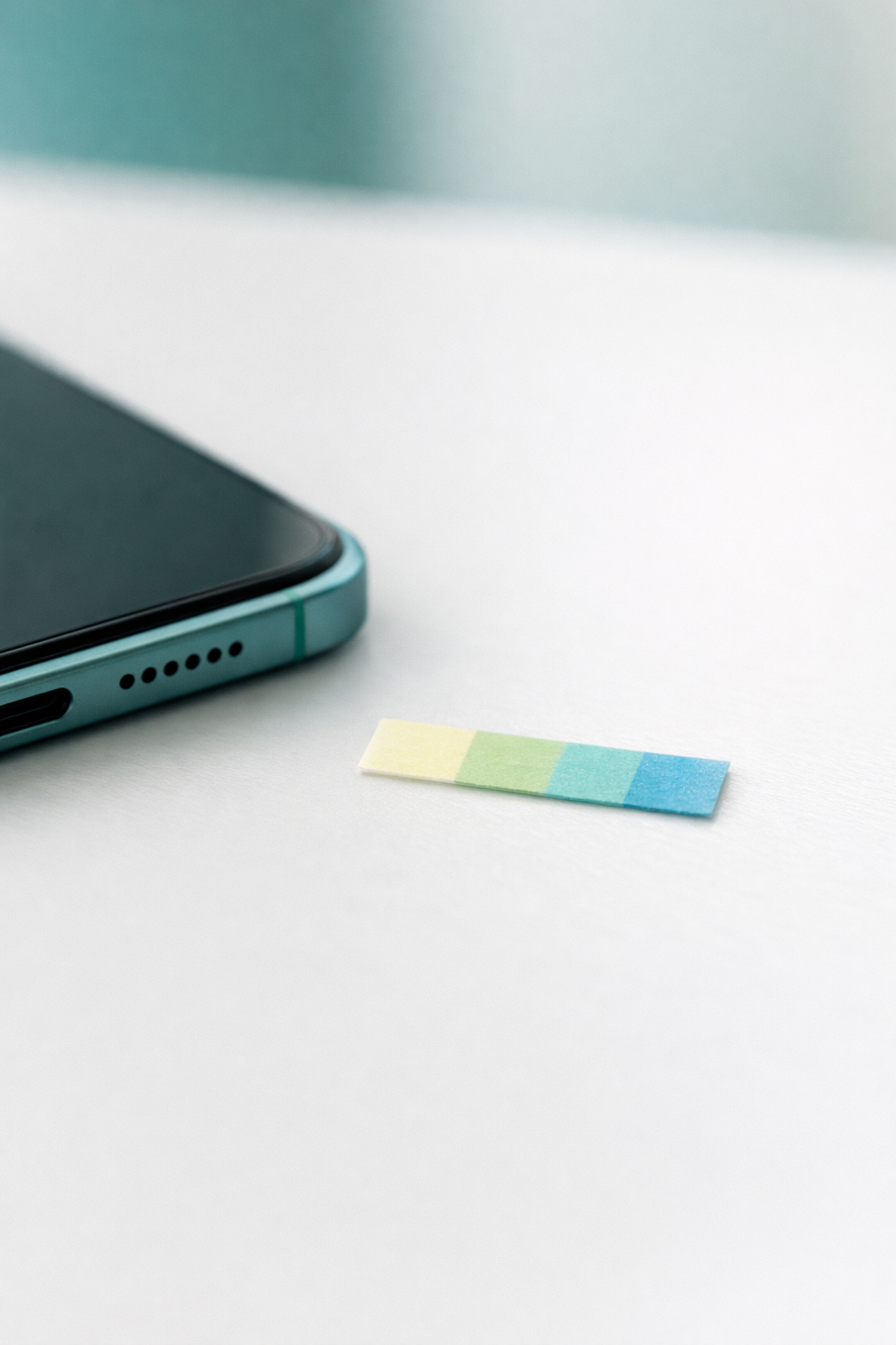 Close-up of a saliva test strip on a clean surface