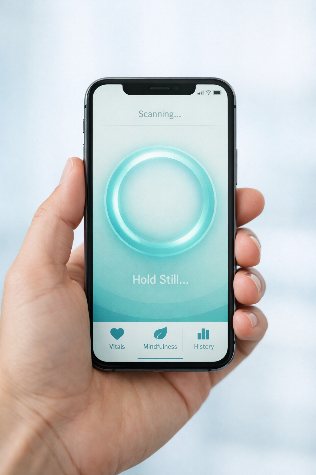 Smartphone showing a calm tongue-scan health interface